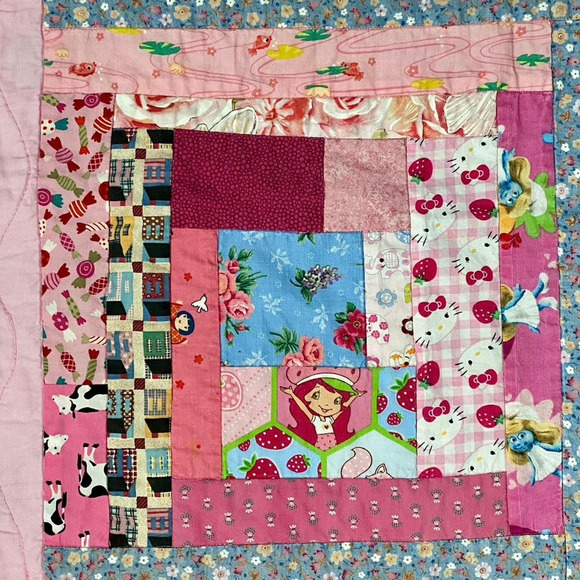 OOAK Hand Made Toddler Size Quilt Strawberry Shortcake Florals Hello Kitty Elsa - Picture 2 of 12